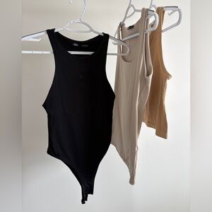 ZARA Black Sleeveless Bodysuit with High Scoop Neck - ALL THREE